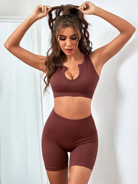 Seamless High Stretch Notched Neck Sports Set - Image 2