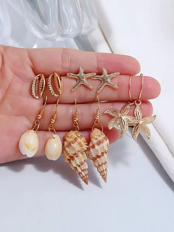 Five Pairs Starfish and Conch Decor Earrings - Image 2