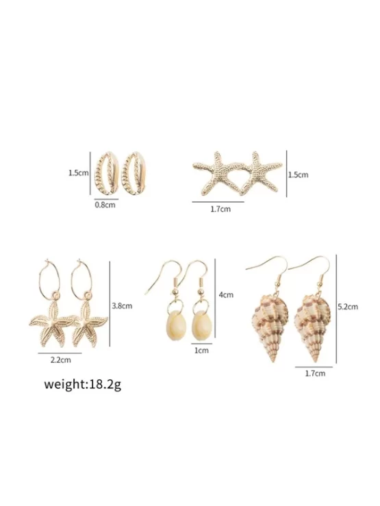 Five Pairs Starfish and Conch Decor Earrings - Image 3