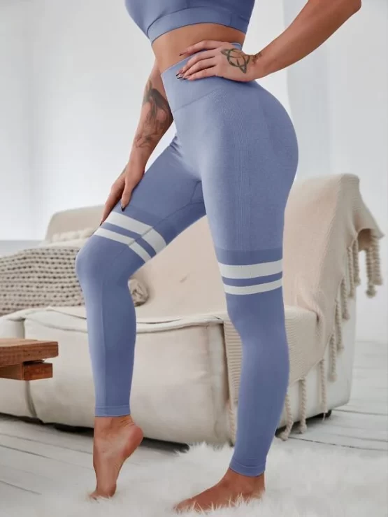 Absorbs Sweat Seamless Color Block Sports Leggings - Image 3