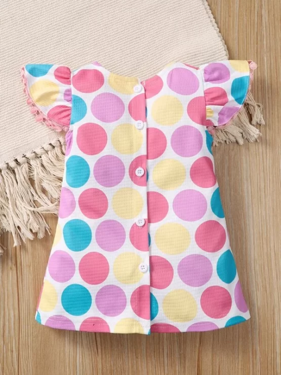Baby Polka Dot Print Guipure Lace Trim Cap Sleeve Dress - Image 2