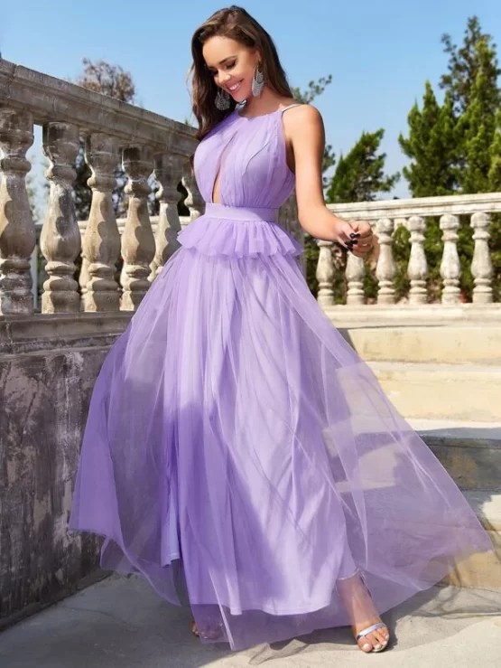 Ruffle Trim Split Thigh Romantic Mesh Cami Dress - Image 2