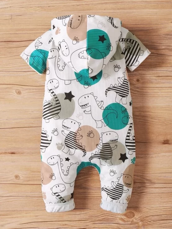 Baby Dinosaur & Star Hooded Print Jumpsuit - Image 3