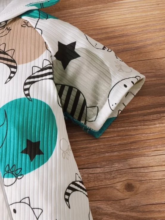 Baby Dinosaur & Star Hooded Print Jumpsuit - Image 2