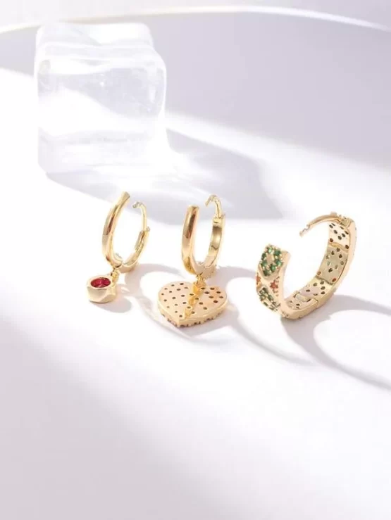 Three Pieces Glamorous Zircon Heart Drop Earrings - Image 3