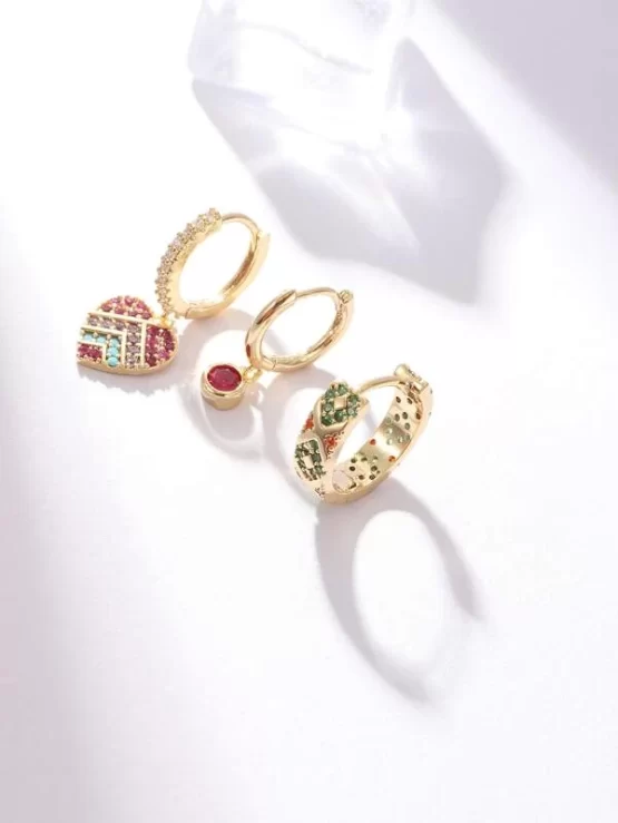 Three Pieces Glamorous Zircon Heart Drop Earrings - Image 2