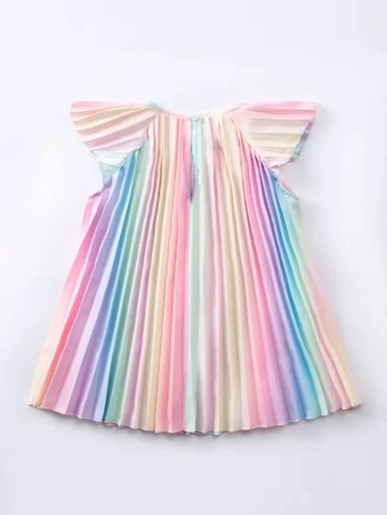 Baby Girl Butterfly Ombre Pleated Sleeve Dress - Image 2