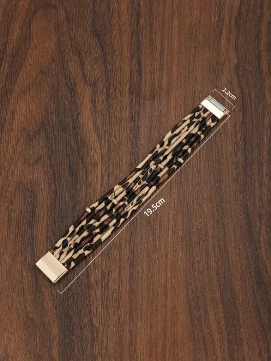 Fashionable Leopard Pattern Layered Beaded Bracelet - Image 2