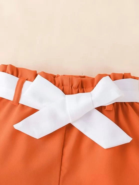 Baby Ruffle Trim Guipure Lace Insert Peplum Top & Belted Shorts - Image 2