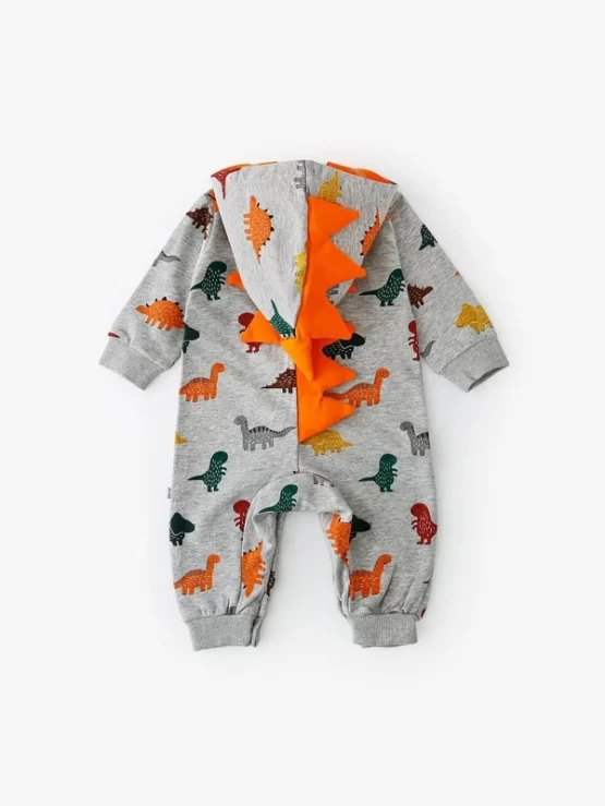 Baby Unisex Dinosaur 3D Spikes Hooded Print Jumpsuit - Image 5