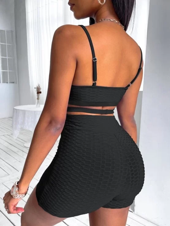 Criss Cross Textured Cami Top & Biker Shorts - Image 5
