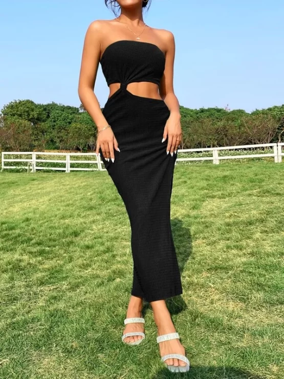 Cut Out Backless Split Thigh Tube Dress - Image 4