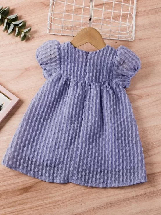 Baby Textured Bow Front Puff Sleeve Smock Dress - Image 5