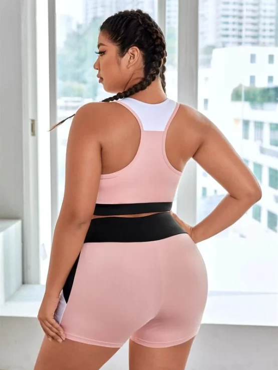 Plus Four-way Stretch Colorblock Racer Back Sports Set - Image 3