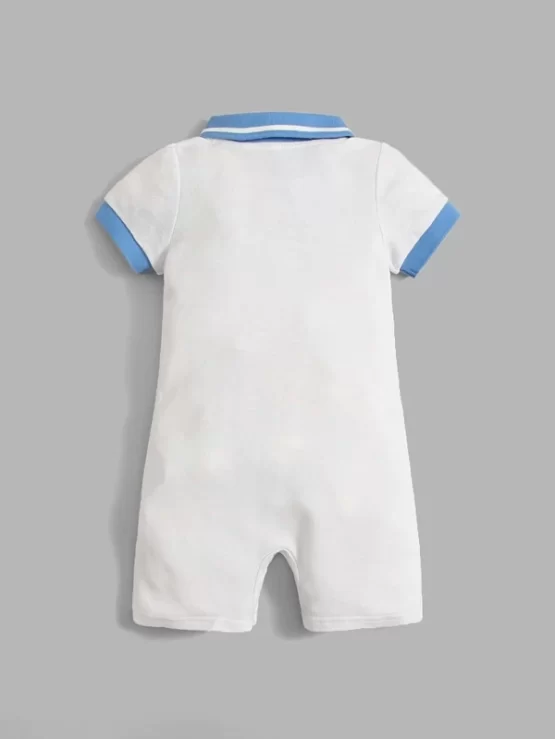 Baby Contrast Trim Polo Neck Tee Color Block Romper - Image 3