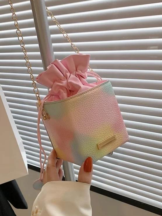 Mini Colorblock Drawstring Design Bucket Bag - Image 5
