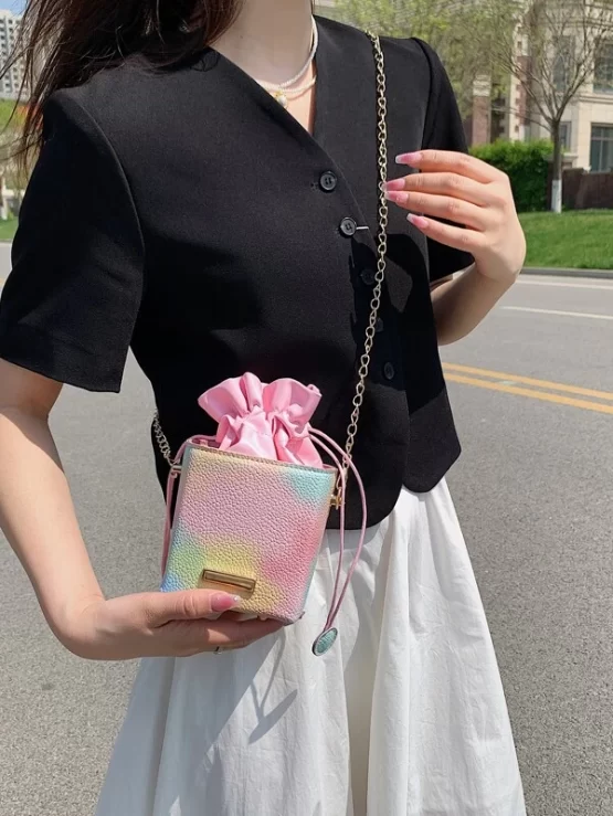 Mini Colorblock Drawstring Design Bucket Bag - Image 4