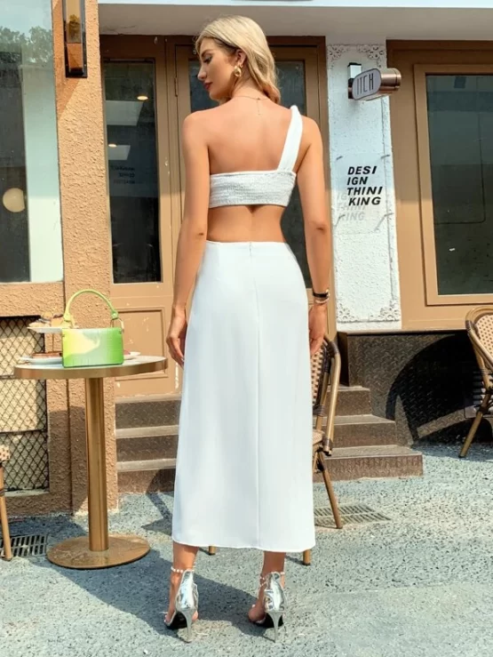 One Shoulder A Line Cut Out Split Thigh Dress - Image 3