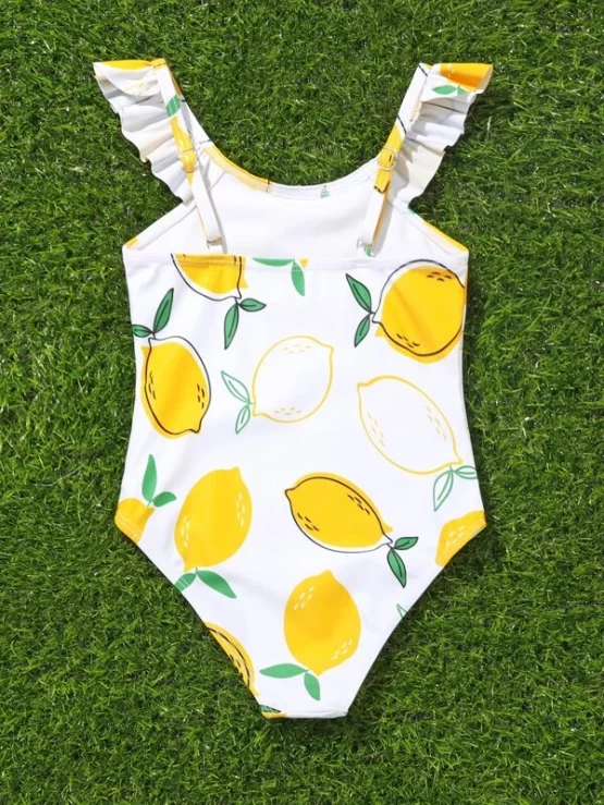 Baby Random Lemon Print ruffle Trim One Piece Swimsuit - Image 2