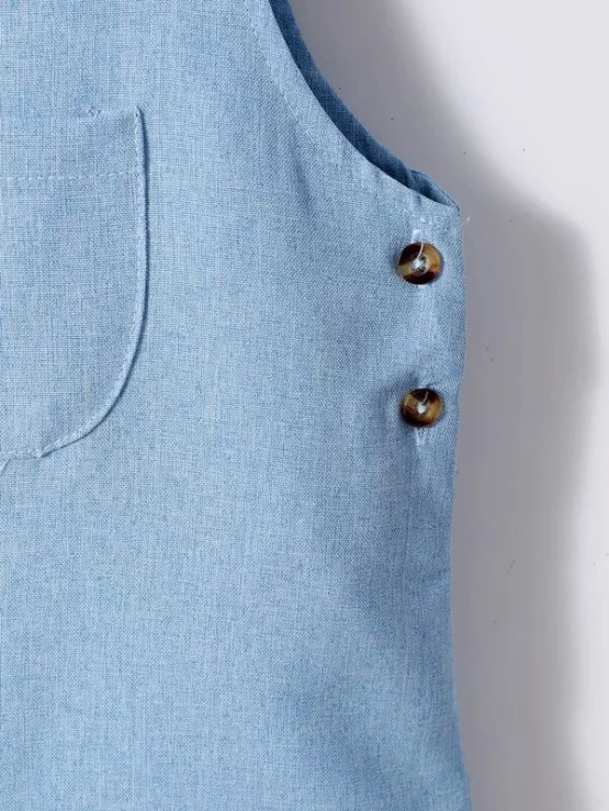 Baby Patched Pocket Roll Up Hem Overall Romper - Image 3