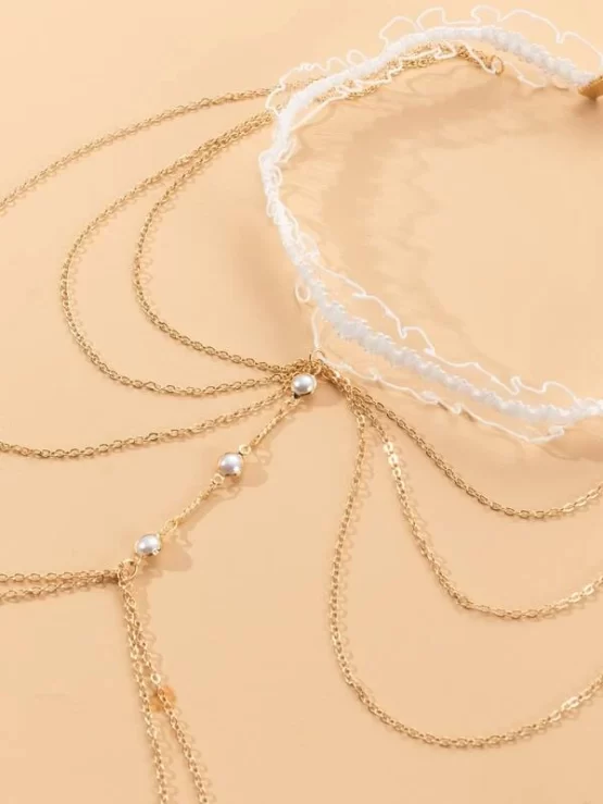 Random Faux Pearl Decor Layered Thigh Chain - Image 2