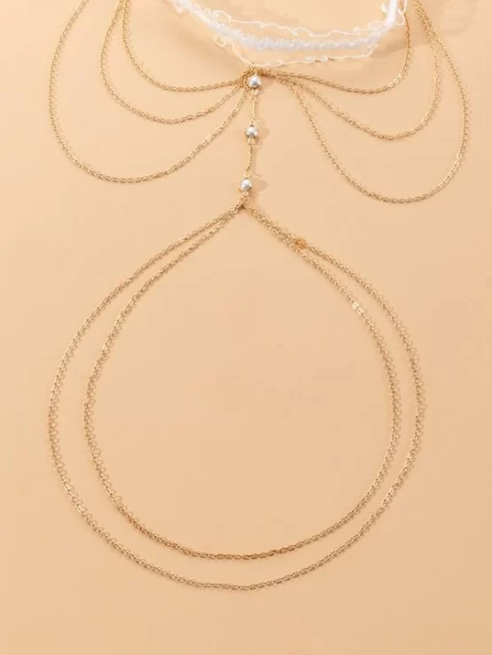 Random Faux Pearl Decor Layered Thigh Chain - Image 3