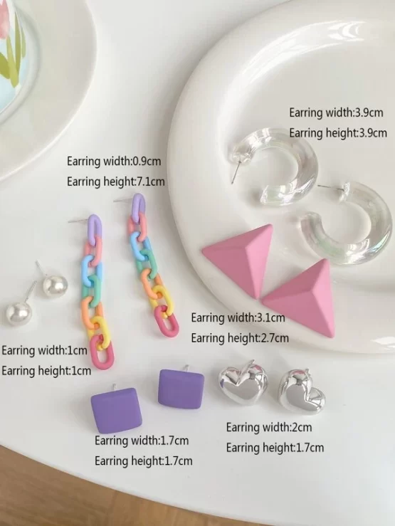 Six Pairs Heart & Geometric Design Earrings Set - Image 3