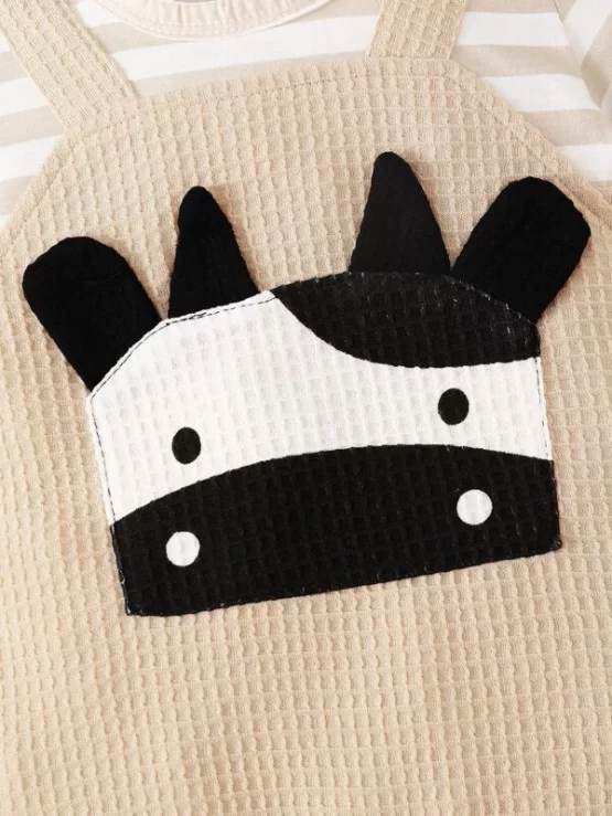 Baby Striped Cartoon & Cow Print Romper - Image 2