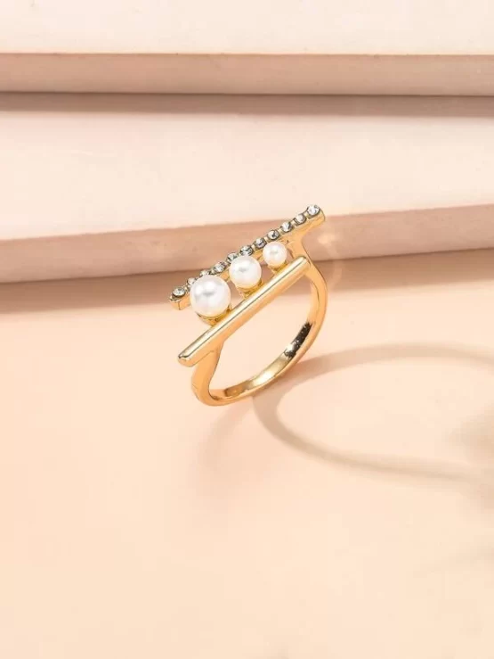 Fashionable Rhinestone & Faux Pearl Decor Ring - Image 3