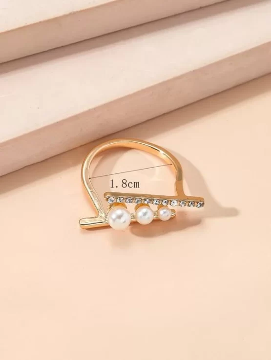 Fashionable Rhinestone & Faux Pearl Decor Ring - Image 2