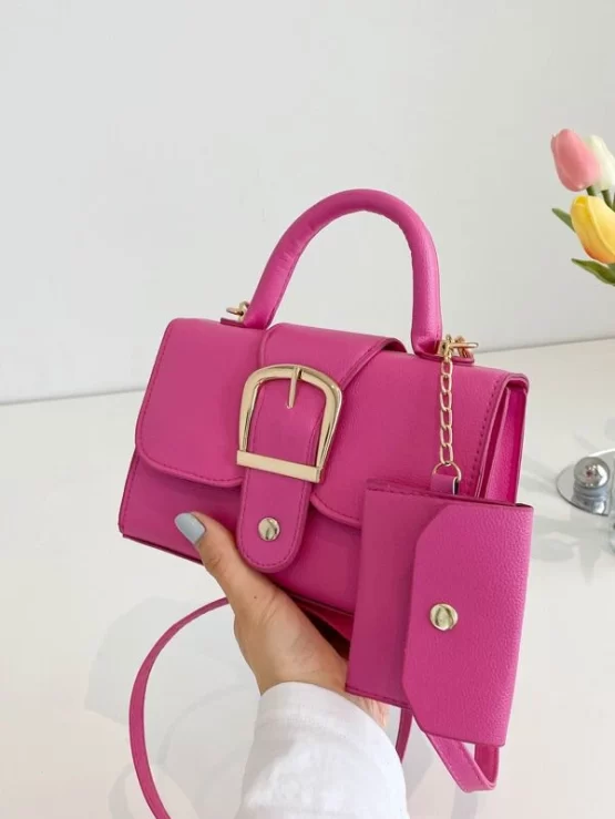 Mini Metal Buckle Decor Flap Square Bag With Coin Purse - Image 3