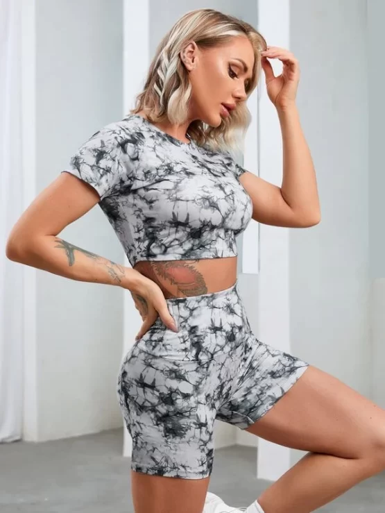 Tie Dye Raglan Sleeve Wide Waistband Sports Set - Image 2