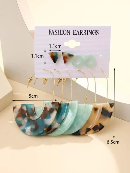 Five Pairs Random Pattern Triangle & Semicircle Decor Earrings - Image 3