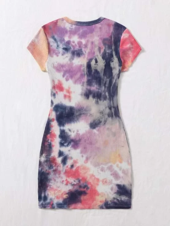 Tie Dye Casual Multicolor Rib-knit Bodycon Dress - Image 3