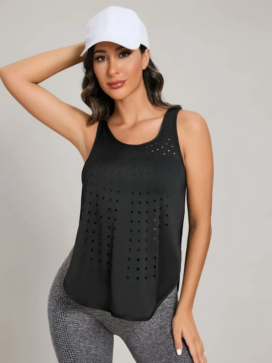 1pc Laser Cut Curved Hem Sports Tank Top - Image 2