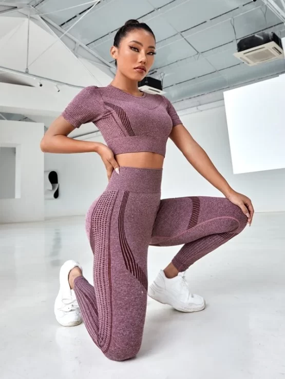 Wide Plain Leggings Waistband Sports Set - Image 2