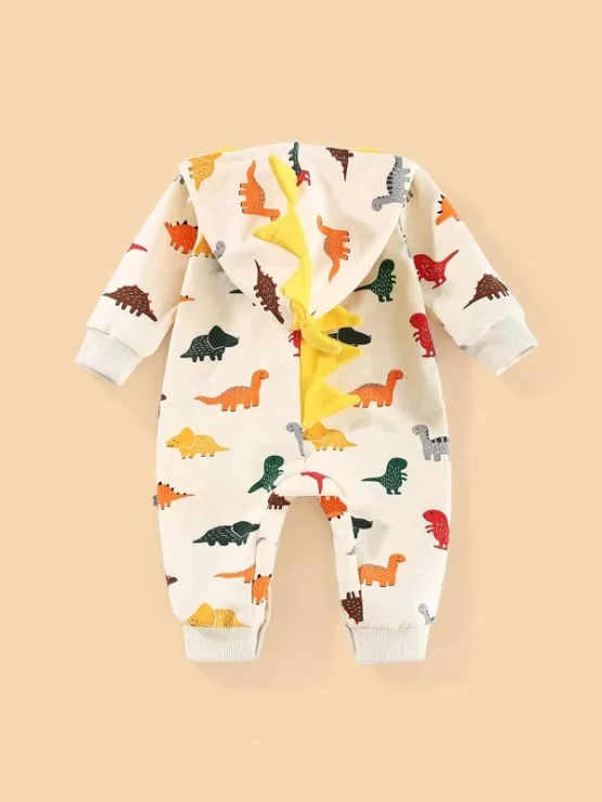 Baby Unisex Dinosaur 3D Spikes Hooded Print Jumpsuit - Image 2