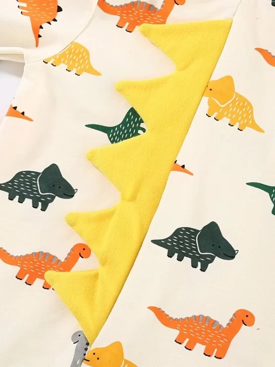 Baby Unisex Dinosaur 3D Spikes Hooded Print Jumpsuit - Image 3