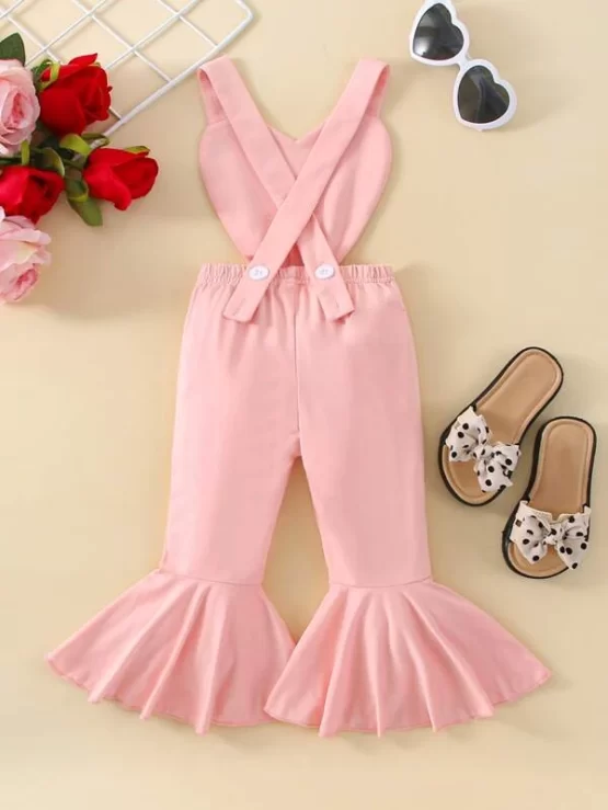 Baby Cut Out Criss Cross Back Flounce Hem Strap Overalls - Image 2