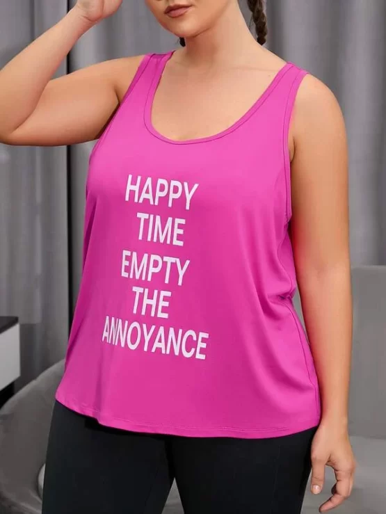 Plus 1pc Slogan Graphic Contrast Tape Cut Out Sports Tank Top - Image 2