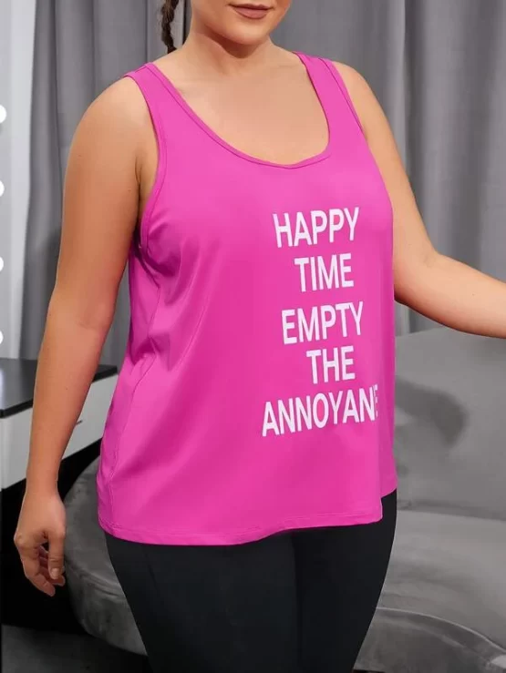Plus 1pc Slogan Graphic Contrast Tape Cut Out Sports Tank Top - Image 3