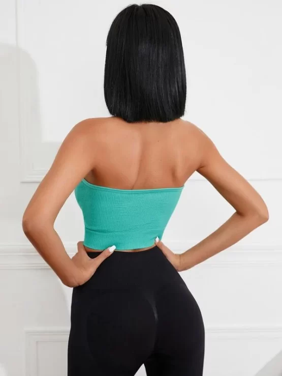 Ribbed Knit Backless Crop Sports Halter Top - Image 3