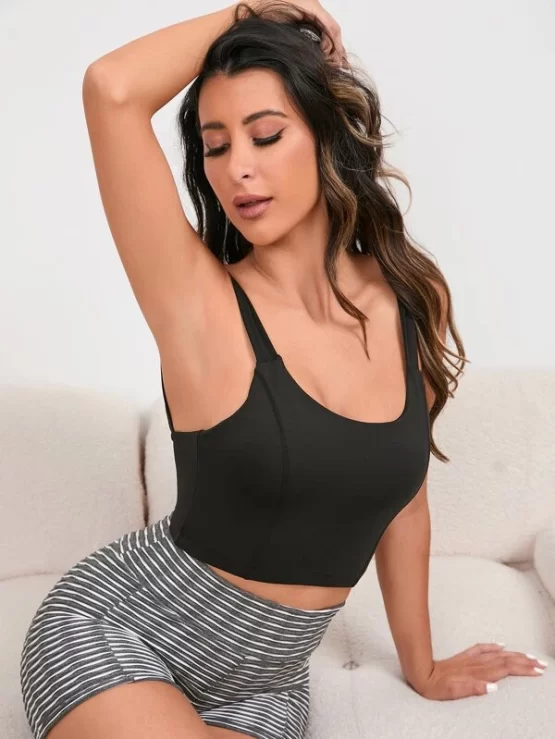 Twist Backless Low Cut Neck Solid Sports Bra - Image 3