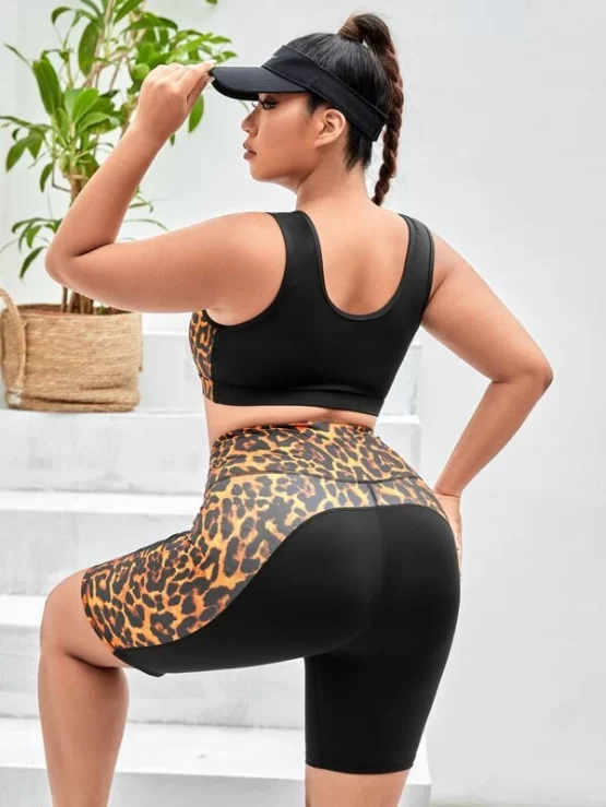 Plus Leopard Cut Out Wideband Waist Sports Set - Image 2