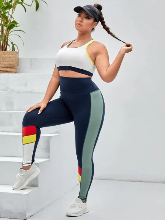 Plus Colorblock Contrast Binding Racer Back Sports Set - Image 3