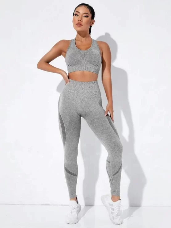 Colorblock Hollow Out Cut Out Racer Back Sports Set - Image 3