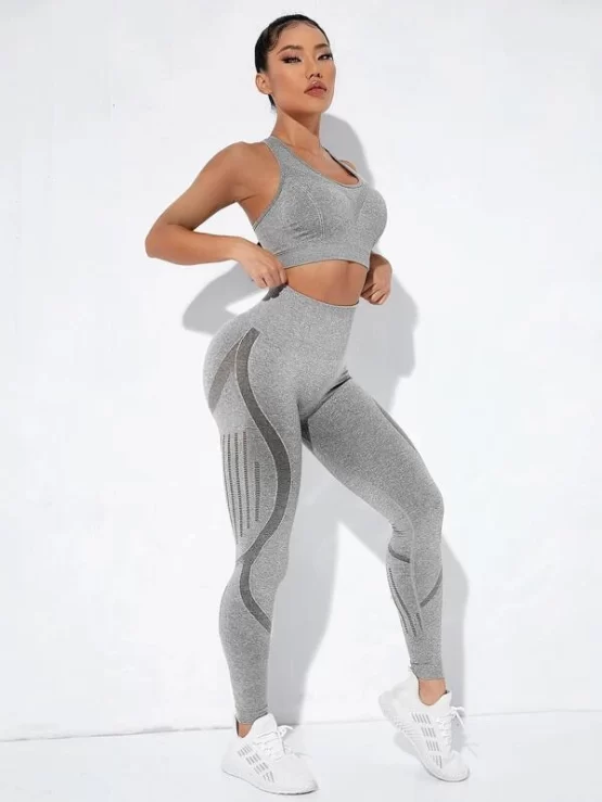 Colorblock Hollow Out Cut Out Racer Back Sports Set - Image 2