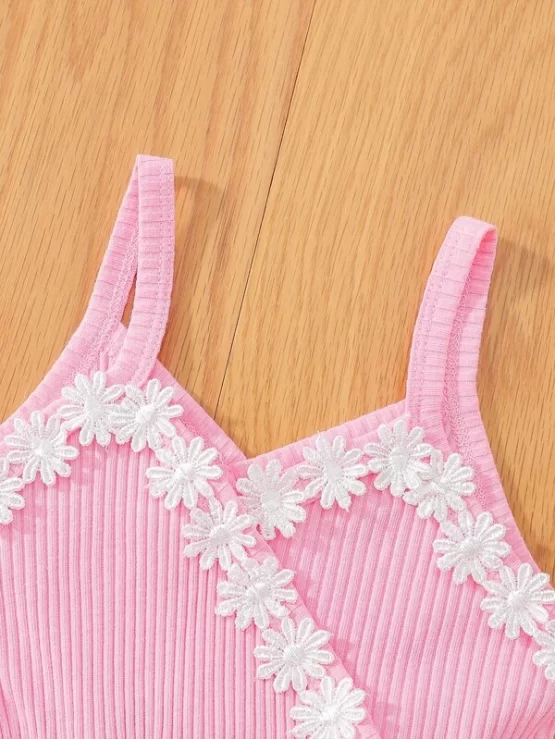 Baby Cartoon Graphic Contrast Lace Cami Dress - Image 2