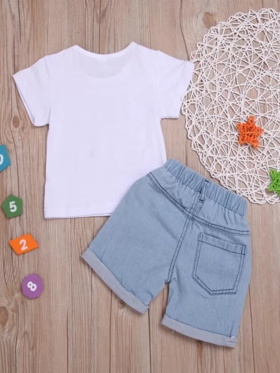 Toddler Boys Letter Graphic Tee With Denim Shorts - Image 4