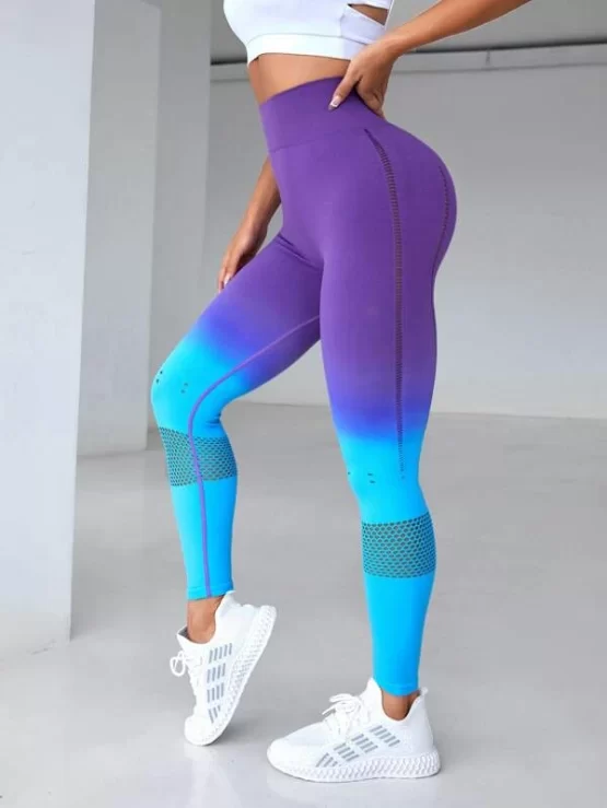 Color Block Wide Waistband Sports Leggings - Image 2